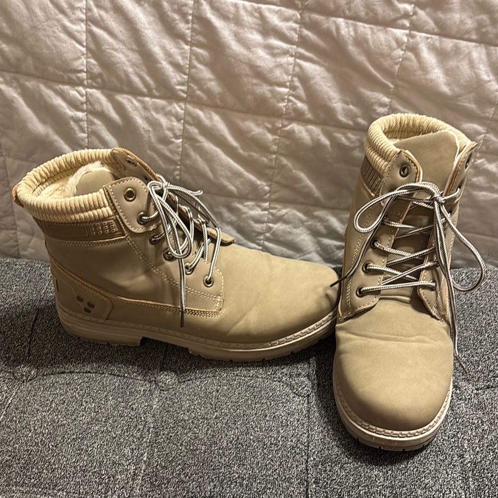 Women's Beige Lace-Up Boots
